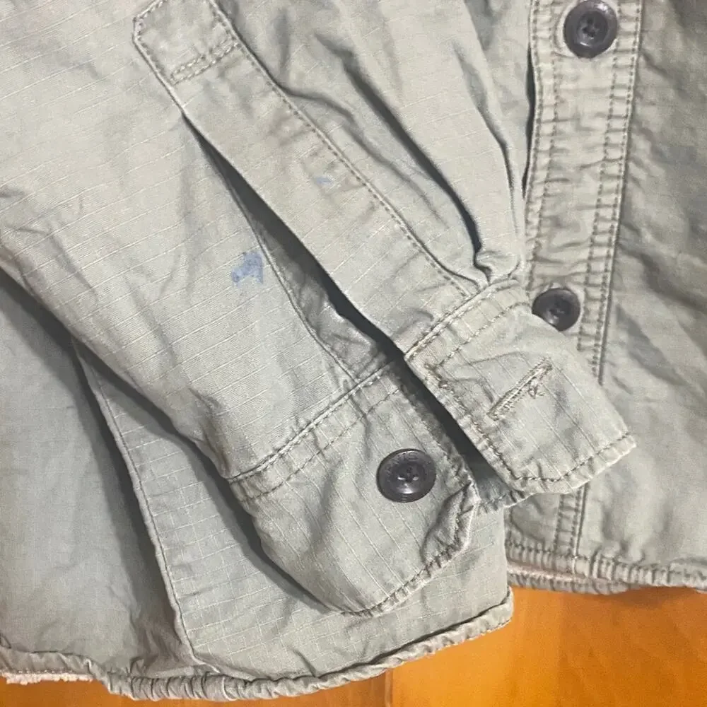 Thrashed Levi's Olive Green Jacket Shacket Fleece Lined Distressed Classic Warm - Picture 4 of 13